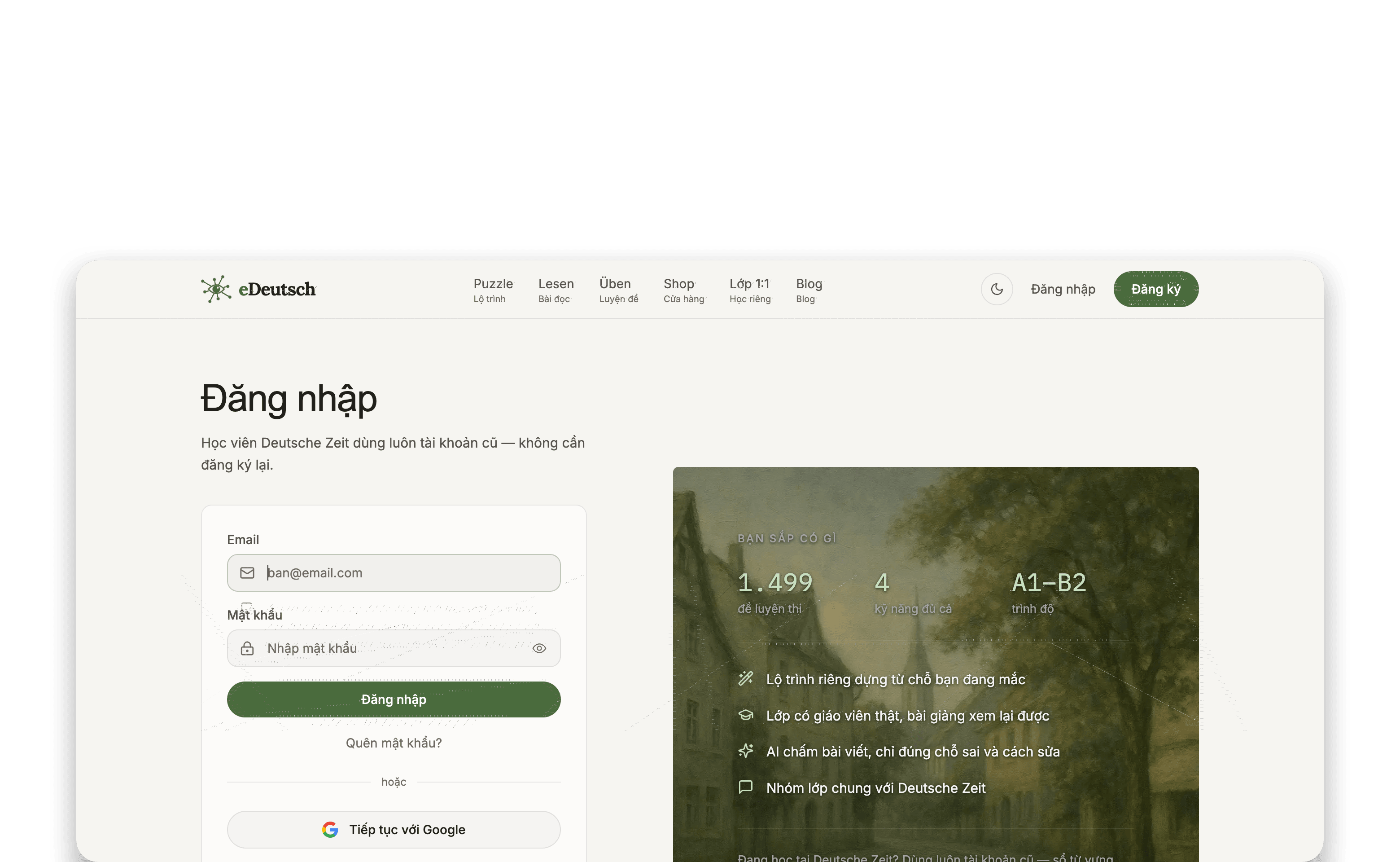 Trang đăng nhập eDeutsch