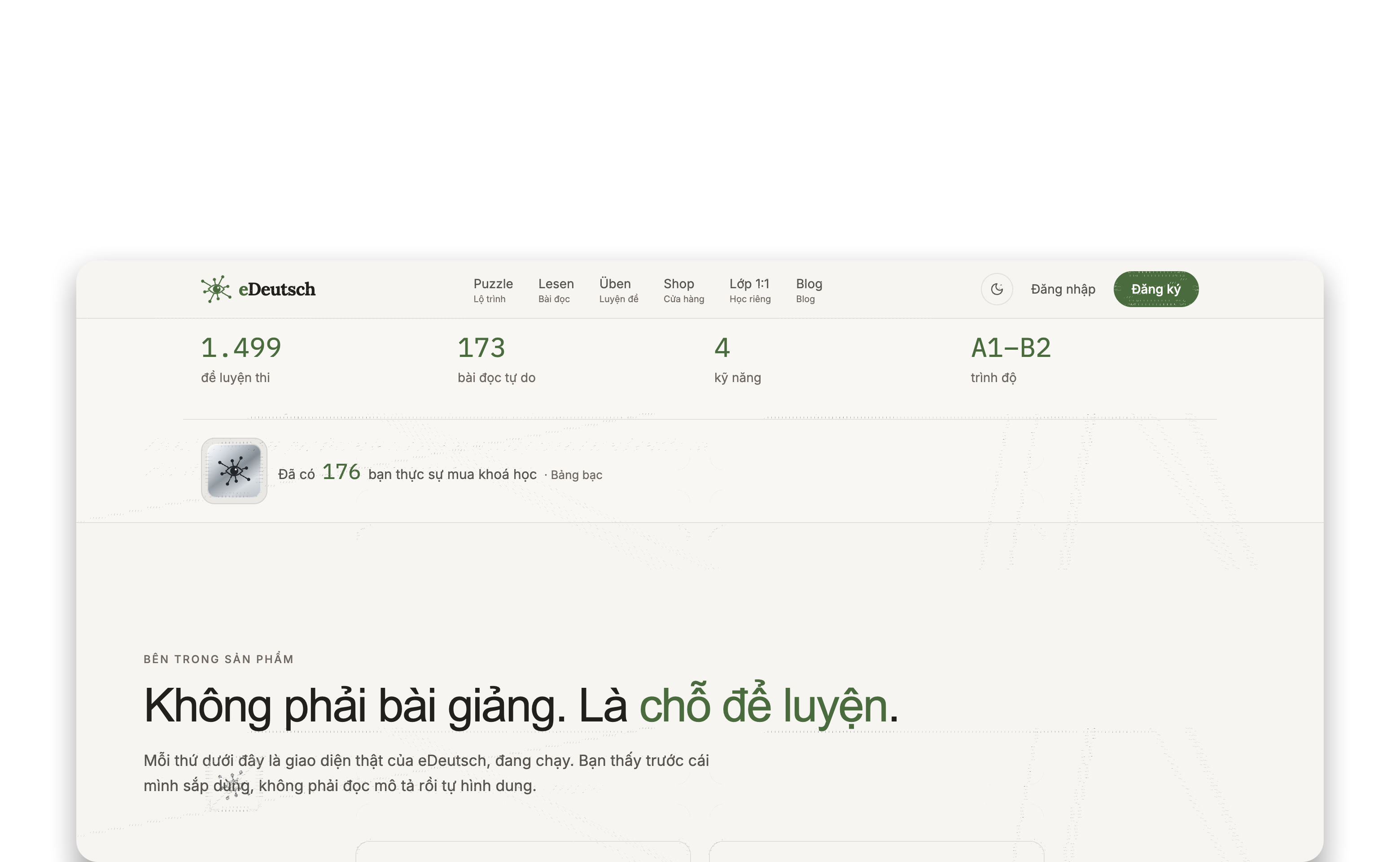 Trang chủ eDeutsch, nơi có mục Cộng đồng và Nhóm lớp