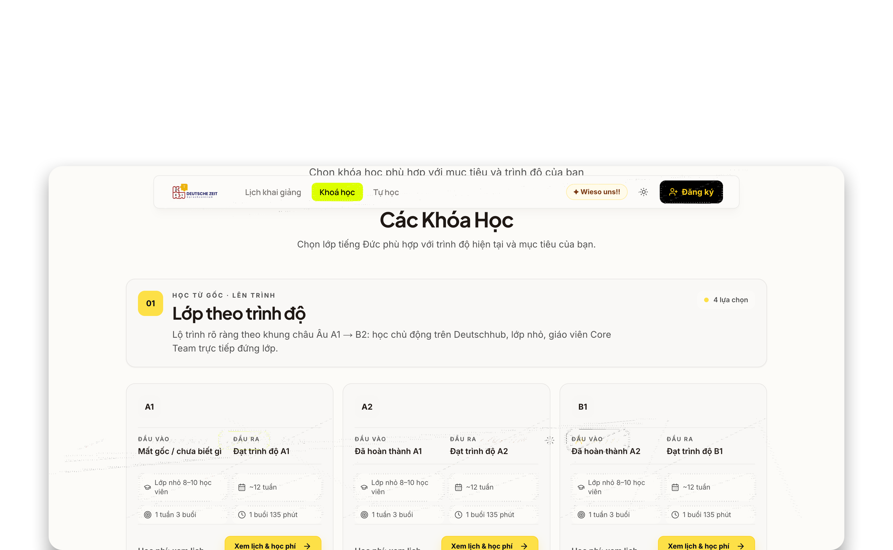 Trang lịch khai giảng các lớp tiếng Đức của Deutsche Zeit